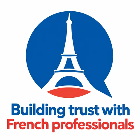 Logo Trust with French Professionals : la tour Eiffel dans une bulle de dialogue